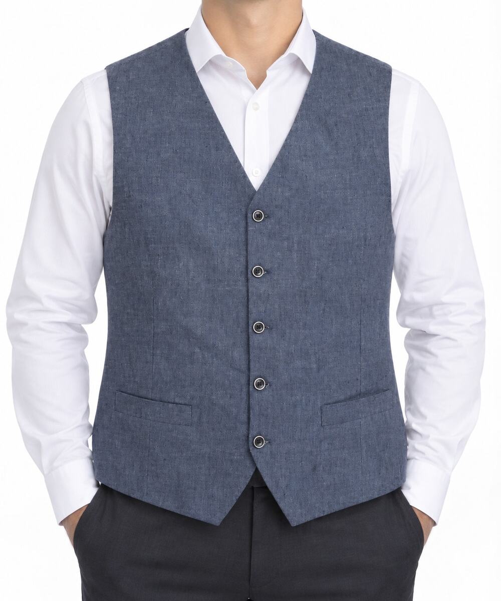 NEW Joseph Abboud Vest Mens XL Blue 100% Linen Suit Waistcoat Summer Formal